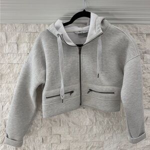 ATHLETA Light Gray Crop Zip Hoodie. Size XS
